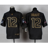 Nike New England Patriots #12 Tom Brady 2014 All Black/Gold Elite Jersey