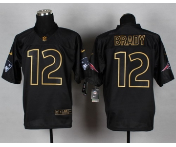 Nike New England Patriots #12 Tom Brady 2014 All Black/Gold Elite Jersey