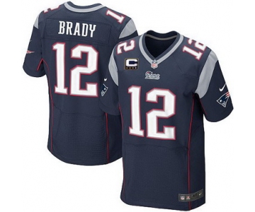 Nike New England Patriots #12 Tom Brady Blue C Patch Elite Jersey