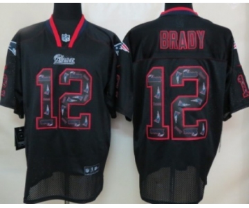 Nike New England Patriots #12 Tom Brady Lights Out Black Ornamented Elite Jersey