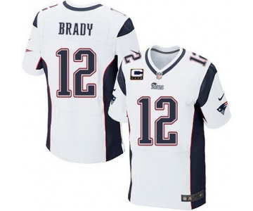 Nike New England Patriots #12 Tom Brady White C Patch Elite Jersey