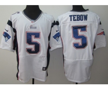 Nike New England Patriots #5 Tim Tebow White Elite Jersey