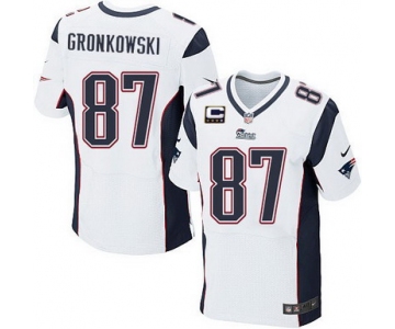 Nike New England Patriots #87 Rob Gronkowski White C Patch Elite Jersey