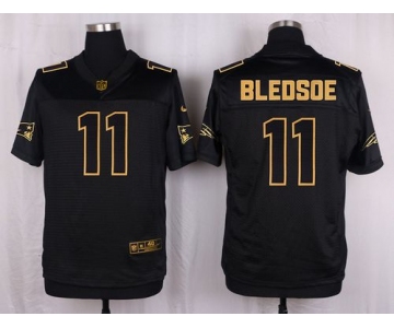 Nike Patriots #11 Drew Bledsoe Black Men's Stitched NFL Elite Pro Line Gold Collection Jersey