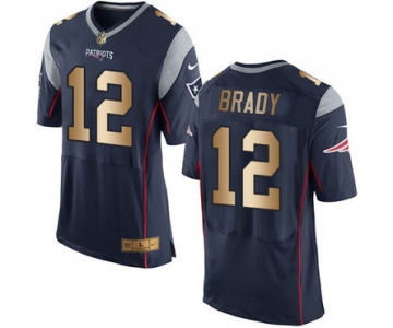 Nike Patriots #12 Tom Brady Navy Blue Team Color Men's Stitched NFL New Elite Gold Jersey