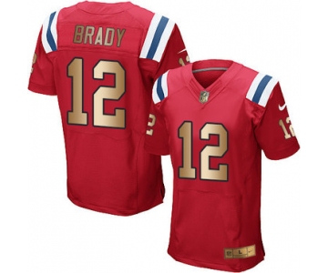 Nike Patriots #12 Tom Brady Red Alternate Men's Stitched NFL Elite Gold Jersey