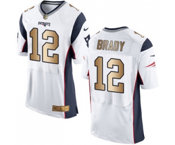 Nike Patriots #12 Tom Brady White Men's Stitched NFL New Elite Gold Jersey