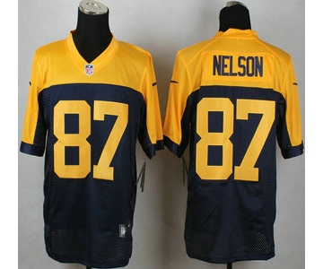 Green Bay Packers #87 Jordy Nelson Navy Blue With Gold NFL Nike Elite Jersey