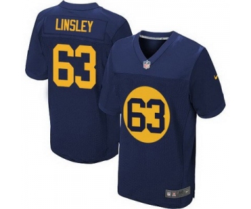 Men's Green Bay Packers #63 Corey Linsley Navy Blue Alternate NFL Nike Elite Jersey