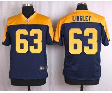 Men's Green Bay Packers #63 Corey Linsley Navy Blue Gold Alternate NFL Nike Elite Jersey