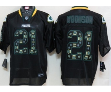 Nike Green Bay Packers #21 Charles Woodson Lights Out Black Ornamented Elite Jersey