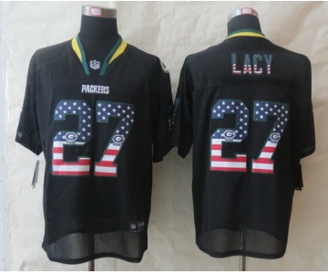 Nike Green Bay Packers #27 Eddie Lacy 2014 USA Flag Fashion Black Elite Jersey