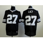 Nike Green Bay Packers #27 Eddie Lacy Black With White Elite Jersey