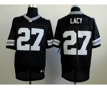 Nike Green Bay Packers #27 Eddie Lacy Black With White Elite Jersey