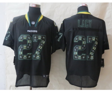 Nike Green Bay Packers #27 Eddie Lacy Lights Out Black Ornamented Elite Jersey