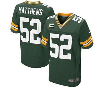 Nike Green Bay Packers #52 Clay Matthews Green C Patch Elite Jersey