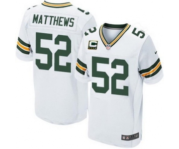 Nike Green Bay Packers #52 Clay Matthews White C Patch Elite Jersey