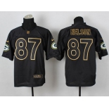 Nike Green Bay Packers #87 Jordy Nelson 2014 All Black/Gold Elite Jersey