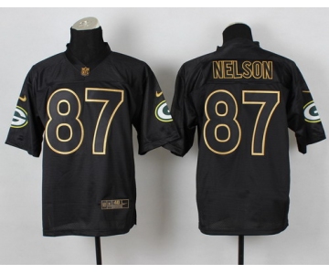 Nike Green Bay Packers #87 Jordy Nelson 2014 All Black/Gold Elite Jersey