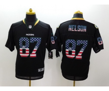 Nike Green Bay Packers #87 Jordy Nelson 2014 USA Flag Fashion Black Elite Jersey