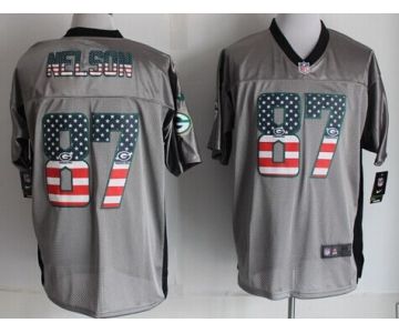 Nike Green Bay Packers #87 Jordy Nelson 2014 USA Flag Fashion Gray Elite Jersey