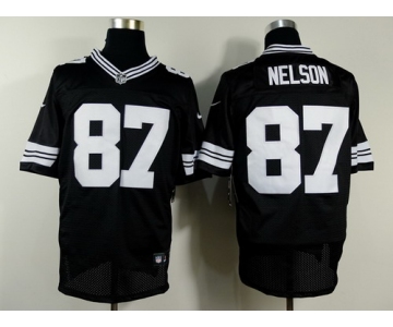 Nike Green Bay Packers #87 Jordy Nelson Black With White Elite Jersey