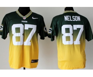 Nike Green Bay Packers #87 Jordy Nelson Green/Yellow Fadeaway Elite Jersey