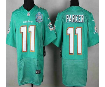 Men's Miami Dolphins #11 DeVante Parker Aqua Green Team Color 2015 NFL 50th Patch Nike Elite Jersey