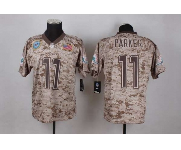 Men's Miami Dolphins #11 DeVante Parker USMC Camo Elite Jersey With Flag Patch