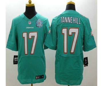 Men's Miami Dolphins #17 Ryan Tannehill Aqua Green Team Color 2015 NFL 50th Patch Nike Elite Jersey