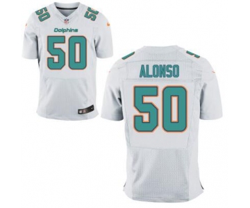 Men's Miami Dolphins #50 Aqua Green White Road NFL Nike Elite Jersey