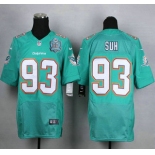 Men's Miami Dolphins #93 Ndamukong Suh Aqua Green Team Color 2015 NFL 50th Patch Nike Elite Jersey