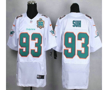 Men's Miami Dolphins #93 Ndamukong Suh White Road 2015 NFL 50th Patch Nike Elite Jersey