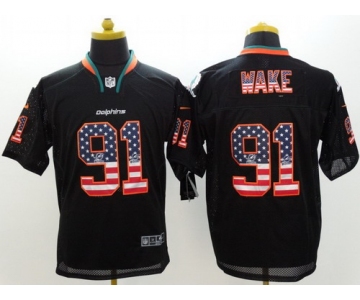 Nike Miami Dolphins #91 Cameron Wake 2014 USA Flag Fashion Black Elite Jersey