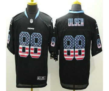 Men's Carolina Panthers #88 Greg Olsen Black USA Flag Fashion NFL Nike Elite Jersey