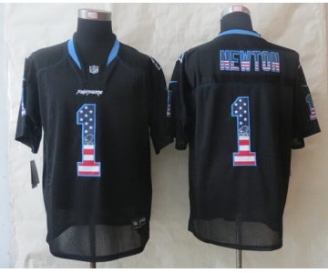 Nike Carolina Panthers #1 Cam Newton 2014 USA Flag Fashion Black Elite Jersey