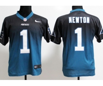 Nike Carolina Panthers #1 Cam Newton Black/Light Blue Fadeaway Elite Jersey