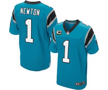 Nike Carolina Panthers #1 Cam Newton Light Blue C Patch Elite Jersey