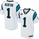 Nike Carolina Panthers #1 Cam Newton White C Patch Elite Jersey