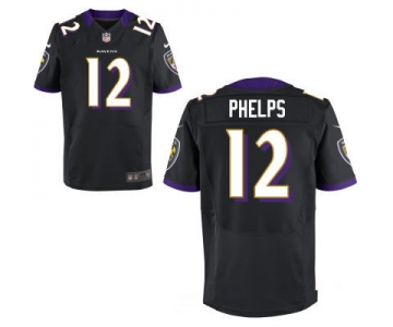 Men's Baltimore Ravens #12 Michael Phelps Black Alternate Stitched NFL Nike Elite Jersey