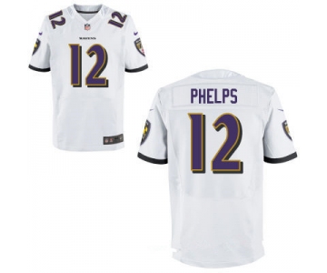 Men's Baltimore Ravens #12 Michael Phelps White Road Stitched NFL Nike Elite Jersey