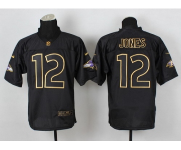 Nike Baltimore Ravens #12 Jacoby Jones 2014 All Black/Gold Elite Jersey