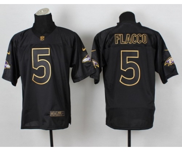 Nike Baltimore Ravens #5 Joe Flacco 2014 All Black/Gold Elite Jersey