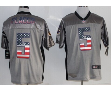 Nike Baltimore Ravens #5 Joe Flacco 2014 USA Flag Fashion Gray Elite Jersey