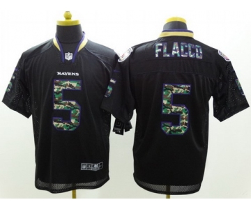 Nike Baltimore Ravens #5 Joe Flacco Black With Camo Elite Jersey