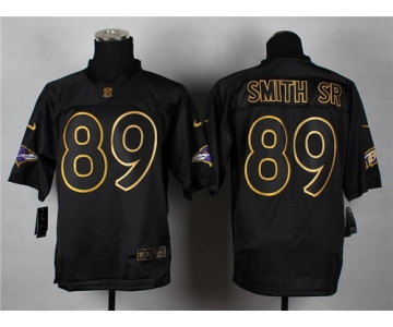 Nike Baltimore Ravens #89 Steve Smith Sr 2014 All Black/Gold Elite Jersey