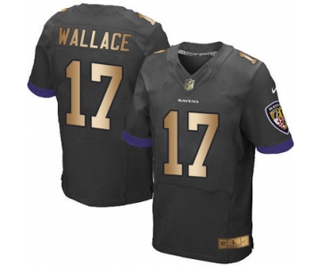 Nike Ravens #17 Mike Wallace Black Alternate Men's Stitched NFL New Elite Gold Jersey