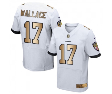 Nike Ravens #17 Mike Wallace White Men's Stitched NFL New Elite Gold Jersey