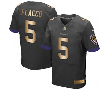 Nike Ravens #5 Joe Flacco Black Alternate Men's Stitched NFL New Elite Gold Jersey