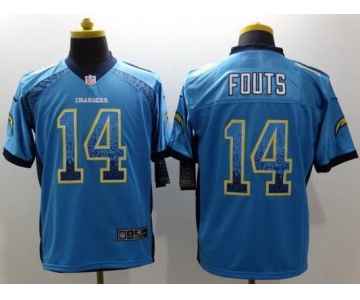 Men's San Diego Chargers #14 Dan Fouts Nike Drift Fashion Blue Elite Jersey